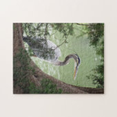 Grote blauwe haron door de boom legpuzzel (Horizontaal)