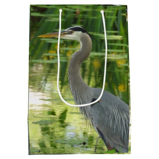 Grote blauwe haron in vijver - groen medium cadeauzakje (Achterkant)