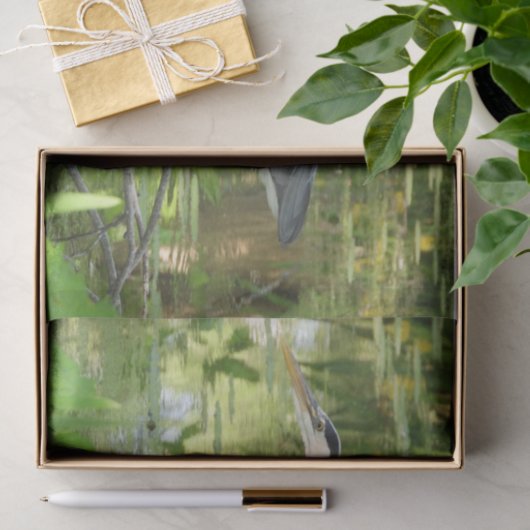 Grote blauwe haron in vijver - groen tissuepapier (Geschenk)