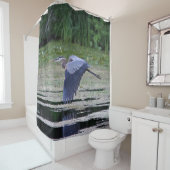 Grote blauwe haron in vlucht douchegordijn (In situ)