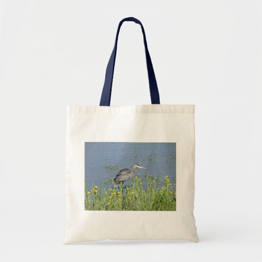 Grote Blauwe Heron in de rivier. Tote Bag (Voorkant)