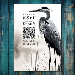 Grote Blauwe Heron Kustvogel QR Code Bruiloft RSVP Kaartje