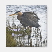 GROTE BLAUWE HERON magneet geschenken (Voorkant)