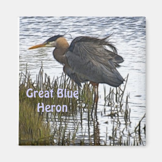 GROTE BLAUWE HERON magneet geschenken (Voorkant)