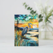 Grote blauwe Heron Mountain zonsopgang Briefkaart (Staand voorkant)