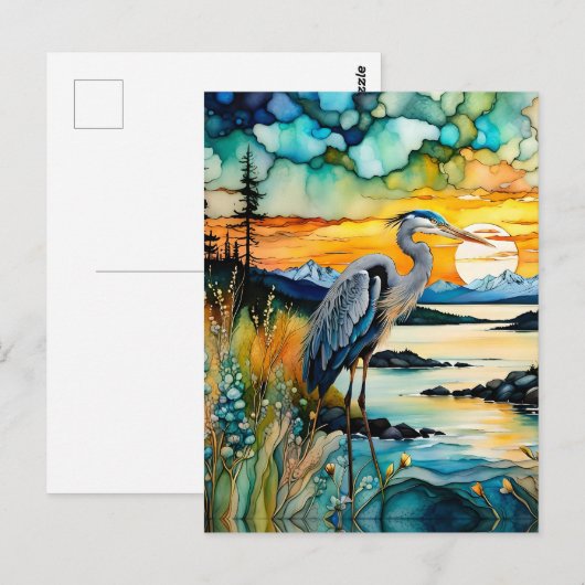 Grote blauwe Heron Mountain zonsopgang Briefkaart (Voorkant / Achterkant)