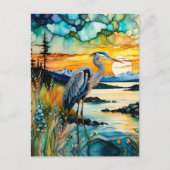 Grote blauwe Heron Mountain zonsopgang Briefkaart (Voorkant)