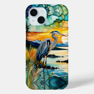 Grote blauwe Heron Mountain zonsopgang iPhone 15 Case
