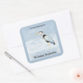 Grote Blauwe Heron Vogel Natuur Art Bookplate Vierkante Sticker (Envelop)