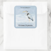 Grote Blauwe Heron Vogel Natuur Art Bookplate Vierkante Sticker (Tas)