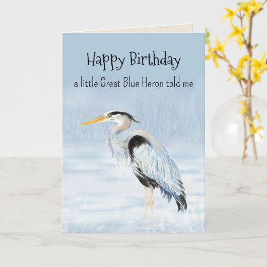 Grote Blauwe Heron Vogel Persoonlijkheid Leuke Ver Kaart (Gele Bloem)