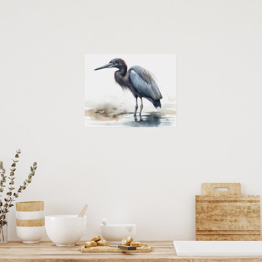 Grote Blauwe Heron Vogelkunst Print Poster (Keuken)