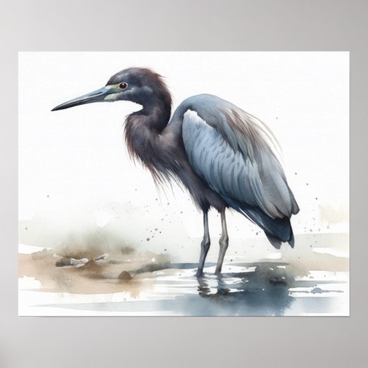 Grote Blauwe Heron Vogelkunst Print Poster (Voorkant)