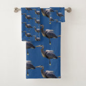 Grote Blauwe Heron Vogelpatroon Badhanddoek Set Bad Handdoek (Insitu)