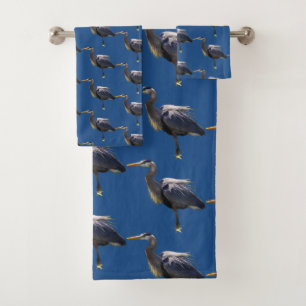 Grote Blauwe Heron Vogelpatroon Badhanddoek Set Bad Handdoek