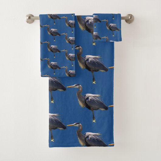 Grote Blauwe Heron Vogelpatroon Badhanddoek Set Bad Handdoek (Insitu)