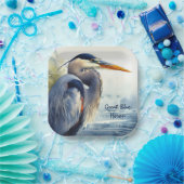 Grote Blauwe Heron Waterverf Vogelkunst Wetlands Papieren Bordje (Feest)