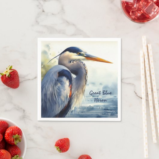 Grote Blauwe Heron Waterverf Vogelkunst Wetlands Servet (Insitu)