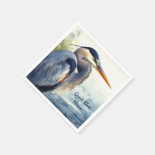 Grote Blauwe Heron Waterverf Vogelkunst Wetlands Servet (Hoek)