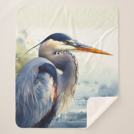 Grote Blauwe Heron Wildlife Wetlands Vogelkunst Na Sherpa Deken (Voorkant)
