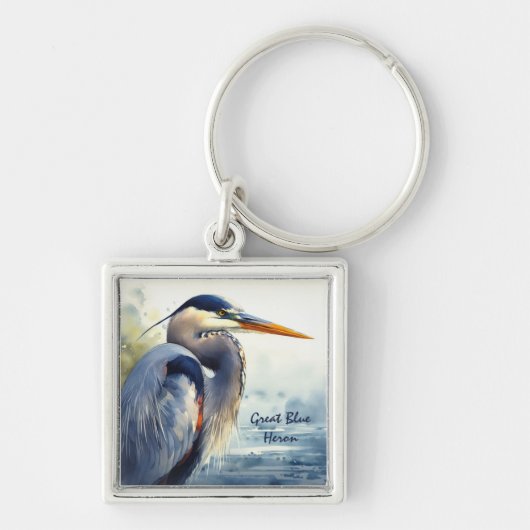 Grote Blauwe Heron Wildlife Wetlands Vogelkunst Na Sleutelhanger (Voorkant)