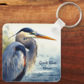 Grote Blauwe Heron Wildlife Wetlands Vogelkunst Na Sleutelhanger (Achterkant)