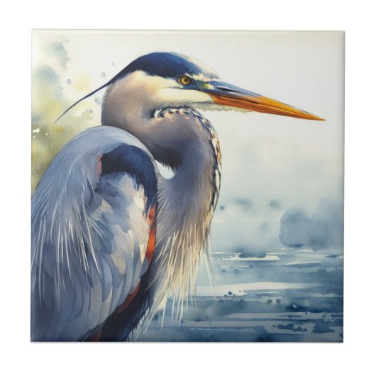 Grote Blauwe Heron Wildlife Wetlands Vogelkunst Na Tegeltje (Voorkant)