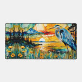 Grote Blauwe Heron Zonsondergang Wildbloemen Lands Bureaumat (Voorkant)