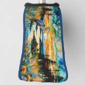 Grote Blauwe Heron Zonsondergang Wildbloemen Lands Golfheadcover (Draai 90)