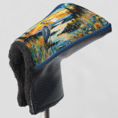 Grote Blauwe Heron Zonsondergang Wildbloemen Lands Golfheadcover (3/4 voorkant)