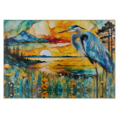 Grote Blauwe Heron Zonsondergang Wildbloemen Lands Snijplank (Voorkant)