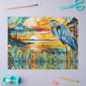 Grote Blauwe Heron Zonsondergang Wildbloemen Lands Tissuepapier (Craft)