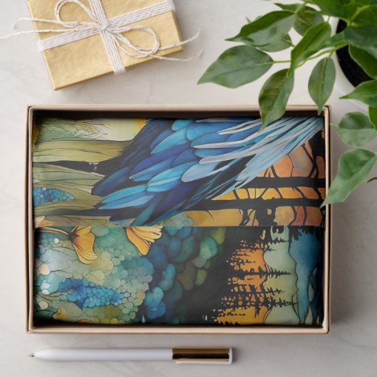 Grote Blauwe Heron Zonsondergang Wildbloemen Lands Tissuepapier (Geschenk)