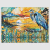 Grote Blauwe Heron Zonsondergang Wildbloemen Lands Tissuepapier (Voorkant)