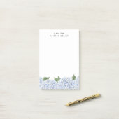 Grote blauwe hortensia waterverf rand aangepast post-it® notes (Op bureau)