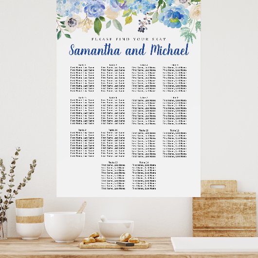 Grote blauwe hydrangea 14-tabel poster (Keuken)