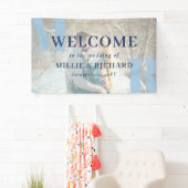 Grote Blauwe Initialen Foto Modern Bruiloft Welkom Spandoek (Insitu)