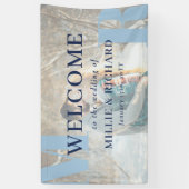 Grote Blauwe Initialen Foto Modern Bruiloft Welkom Spandoek (Verticaal)