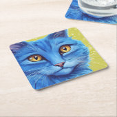 Grote blauwe kat. kartonnen onderzetters (Schuin)