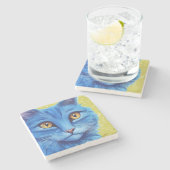 Grote blauwe kat. stenen onderzetter (Zijkant)