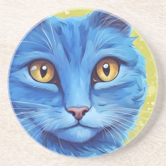 Grote blauwe kat. zandsteen onderzetter (Voorkant)