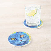 Grote blauwe kat. zandsteen onderzetter (Zijkant)