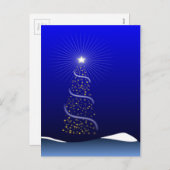 Grote Blauwe Kerstboom met Gouden Sterren Feestdagenkaart (Voorkant / Achterkant)