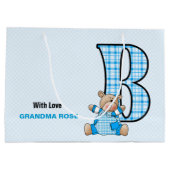 Grote blauwe letter B voor jongens met teddybeer Large Cadeautasje (Achterkant)
