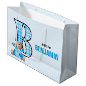 Grote blauwe letter B voor jongens met teddybeer Large Cadeautasje (Voorkant Gekanteld)