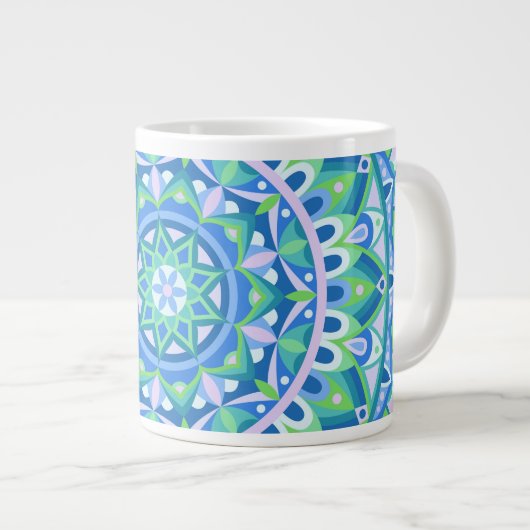 Grote Blauwe Mandala Boho Oversized Spiritueel Knu Koffiekop (Voorkant rechts)