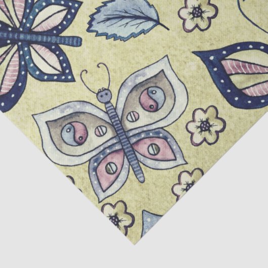 Grote Blauwe Naadloze Vlinderpatroon Decoupage Tissuepapier (Detail)