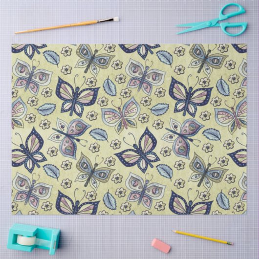 Grote Blauwe Naadloze Vlinderpatroon Decoupage Tissuepapier (Craft)