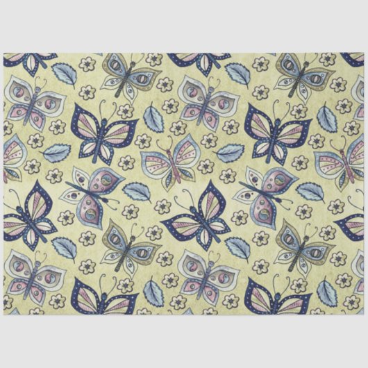 Grote Blauwe Naadloze Vlinderpatroon Decoupage Tissuepapier (Voorkant)