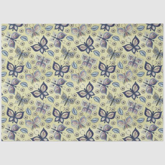 Grote Blauwe Naadloze Vlinderpatroon Decoupage Tissuepapier (Voorkant)